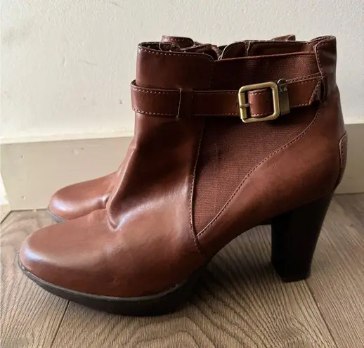 Etienne Aigner Brown Buckle Heeled Booties