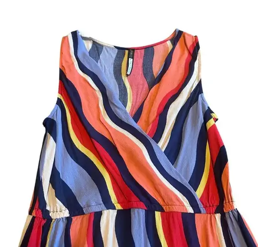 Plenty By Tracy Reese Rainbow Stripe Dress Surplice V-Neck Ruffle Size Small