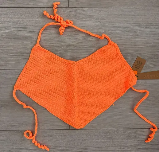 SKIMS NWT Crochet Swim Handkerchief Top Neon Orange