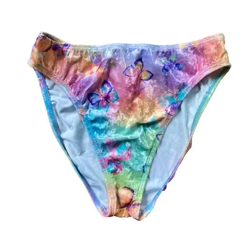 Size L//Vintage 90s Velvet Velour Rainbow Butterfly Bikini Swimsuit Pink Size L