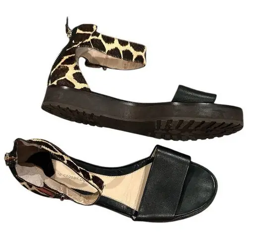 10 Crosby Derek Lam animal print leather ankle strap rear zip sandal shoes 8.5 Black