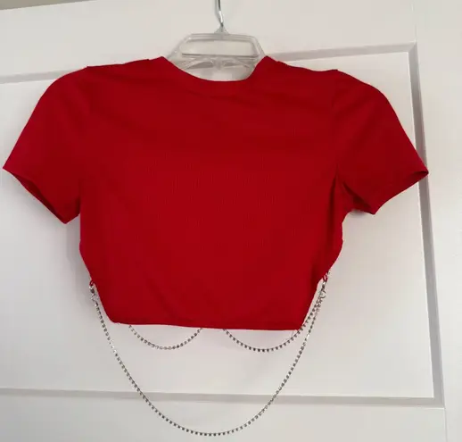 SheIn Red chain backless crop top thumbnail 1