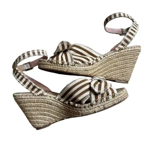Loeffler Randall - Tessa Bow Canvas Brown Striped Espadrille 4” Wedge Sz 10