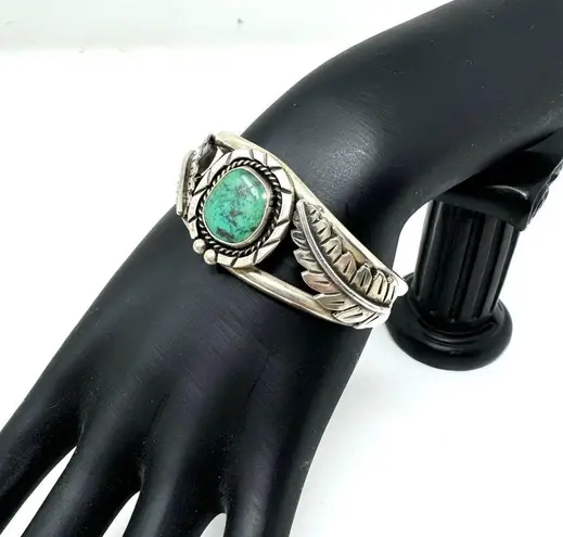 Southwestern sterling silver and green turquoise cuff bracelet, 32.9g