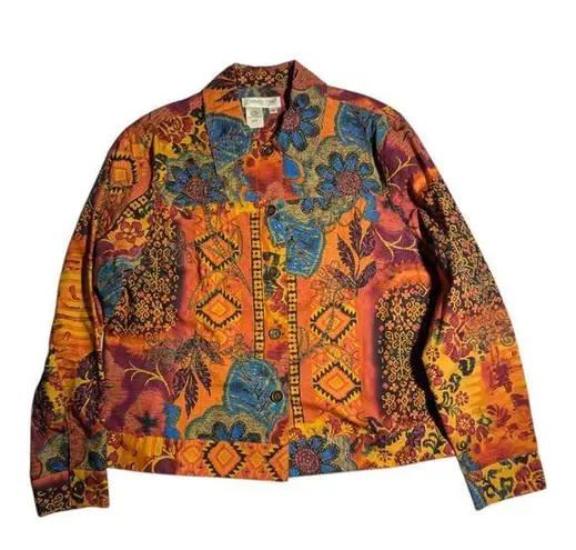 Vtg Y2K Coldwater Creek Orange Blue Tribal Floral Print Embroidered jacket P M Size undefined
