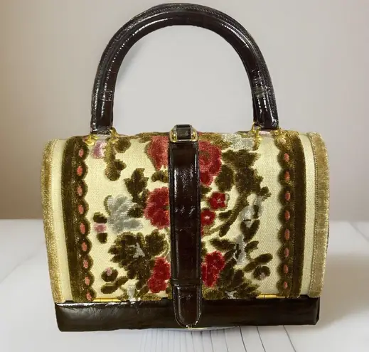 Vintage 1950s Tano Of Madrid Handbag Made in Spain Tapestry Hard Shell Bag Red