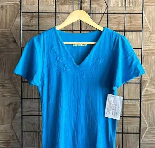 NWT Manta Del Lago Dress Sz Small Blue Pullover Shark Bite Hem Boho