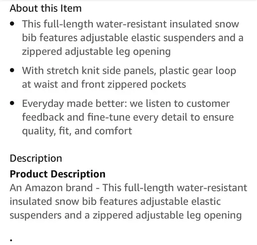 Amazon Essentials Women's Water-Resistant Full-Length Insulated Snow Bib XXL Red