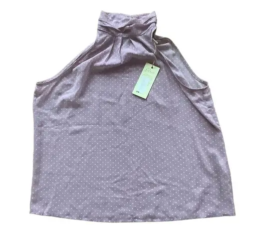 Elan women’s lilac polka dot top sleeveless turtleneck sheer size medium