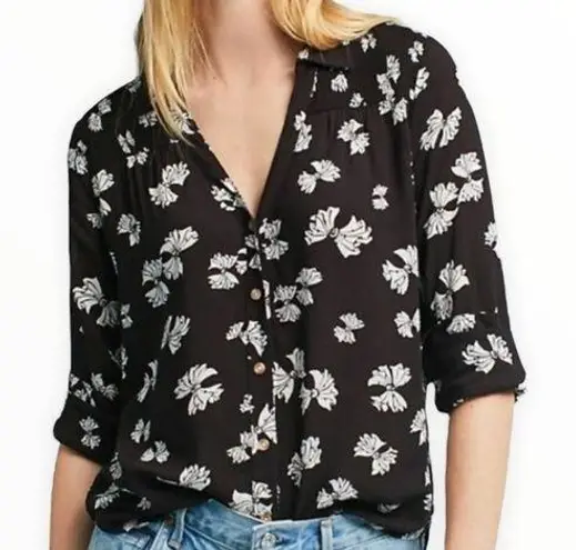Maeve Anthropologie Bow Emory Printed Button-down Shirt