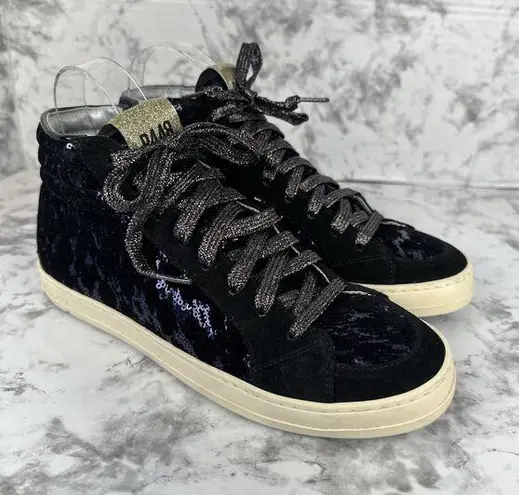P448 Skate High Top Sneaker Size 38/ 7.5 Black Metallic Sequin Animal Print