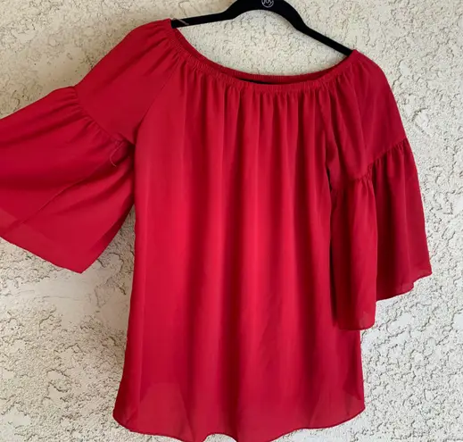 Tyche Red Off the Shoulder Flowy Sleeve Top