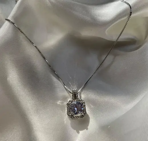 NEW 18K Silver Plated Cubic Zirconia Square Pendent Necklace - Image 2