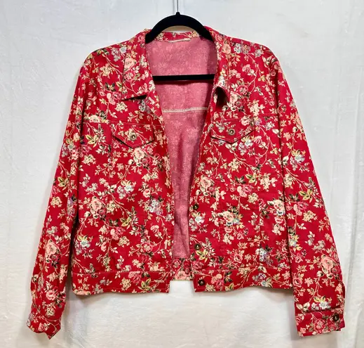 American Vintage Retro Buttoned Red Floral Long Sleeve Jacket Blazer‎ Medium Printed Boho Cottage - Image 1