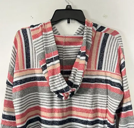 secret treasures Hoodie Women's Size Large Pink Gray Striped Pockets Sweatshirt