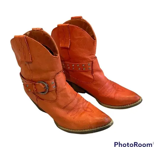 Very Volatile Orange Leather Boots, Sz 5.5