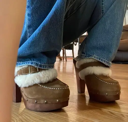 Ralph Lauren Designer Shearling Fur Platform Clogs