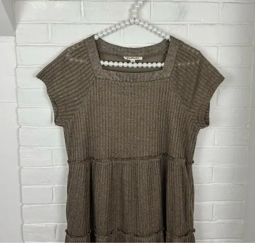 Listicle Brown Tiered Ribbed Short Sleeve Maxi Dress Size M