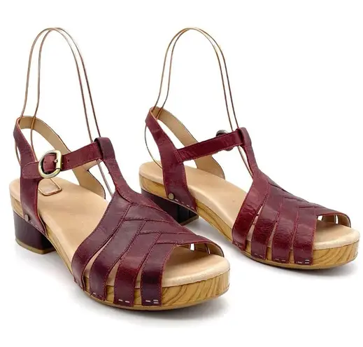 Dansko  Mara Mahogany Leather Open Toe T-Strap Clog Sandal Womens Size 42 | 11.5