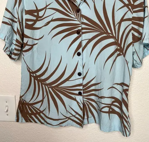 Hilo hattie vintage womens hawaiian casual button down shirt size large tropical Blue