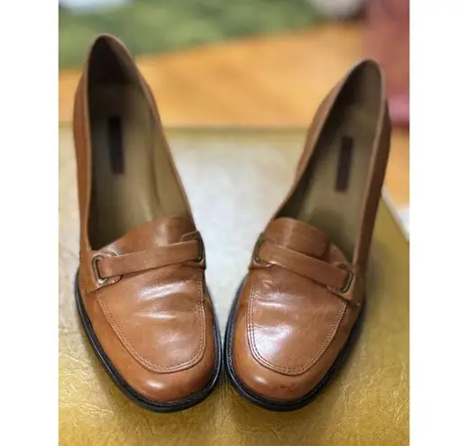 Enzo Angiolini Women's Heels Size 7.5M Brown Leather Loafer Pumps