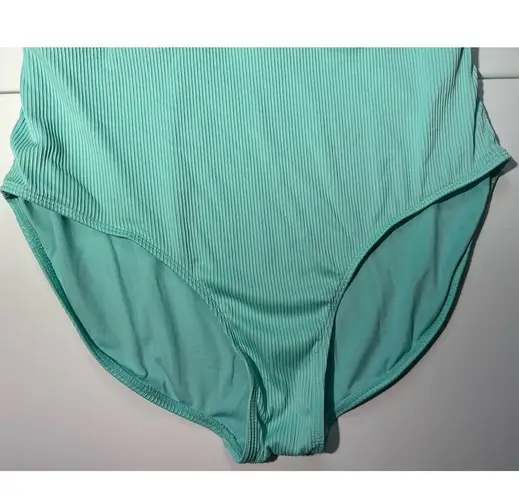 Coastal Waves One Piece Swimsuit Aqua Blue Ribbed Plunge Neck Size 1X Swimwear