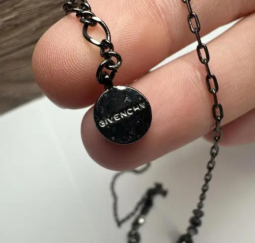 Givenchy Black Grey & Clear Rhinestone Gunmetal Necklace Y Drop Chain