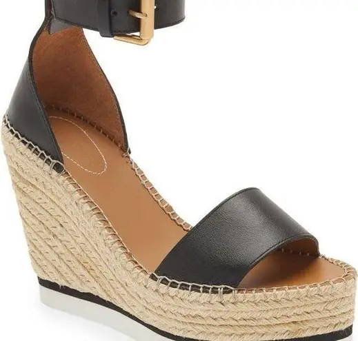 Chloé Glyn Espadrille Wedge Sandal in Black Leather
