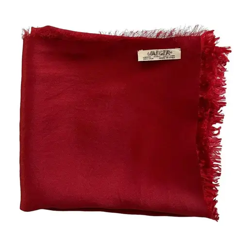 Jaeger Vintage  Rust Red Fringed Silk Square Scarf - Made in Italy