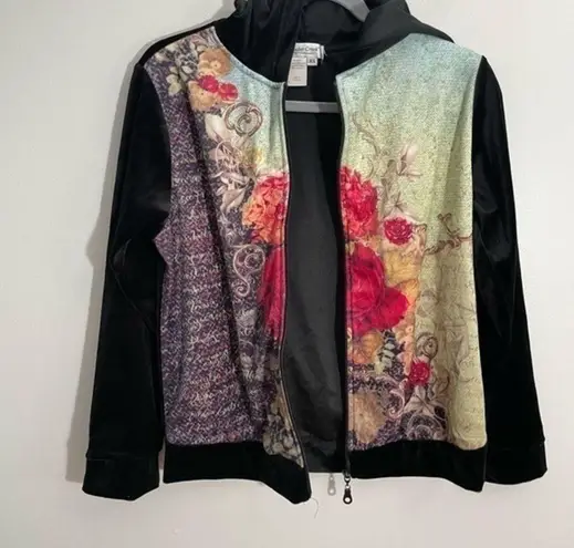 Coldwater Creek floral velvet zip up hoodie Size XS
