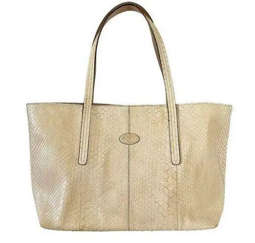 Tod's Genuine Python Snake Skin Cream White Tote Bag - Exotic Leather Handbag