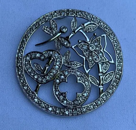 Sterling Silver Women's Heart Butterfly Firefly Pendant, Sparkly CZ Accents