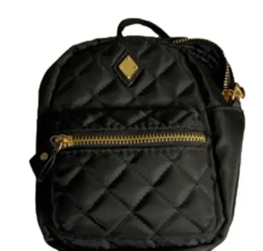None Y2K Streetwear Quilted Mini Backpack Crossbody Bag Black Gold Chain Strap Purse