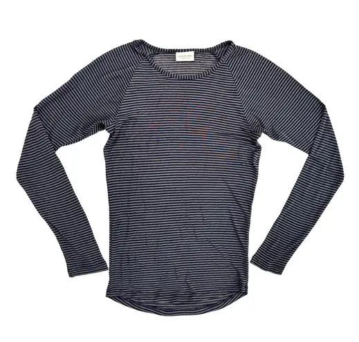 Dries Van Noten Gray Navy Stripe Long Sleeve Semi Sheer Crew Neck Top XS