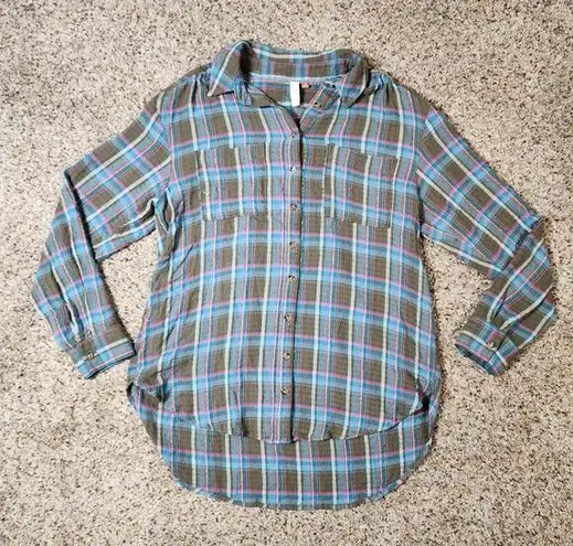 Pilcro and the Letterpress Anthropologie Pilcro Breezy Plaid Button Down Collared Shirt Size Small Viscose