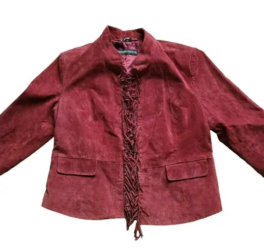 Pamela McCoy Womens Suede Leather Fringe Jacket Maroon Country Western Size L Purple Size L