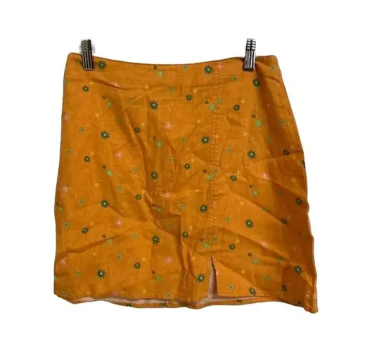 Abound  Orange Asterisk Floral Linen Mini Skirt Size Large NEW