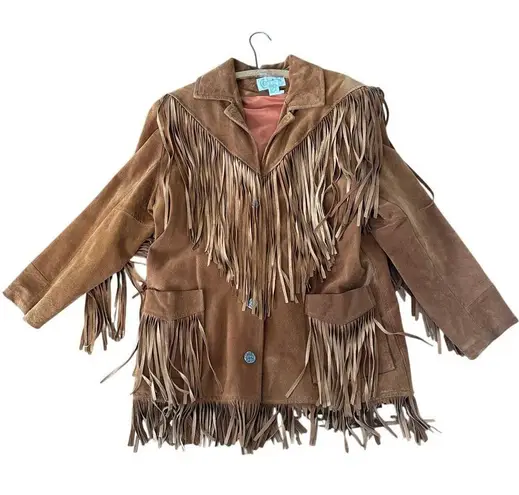 Vintage Cedars Suede Leather Fringe western cowboy brown coat Jacket M Size M