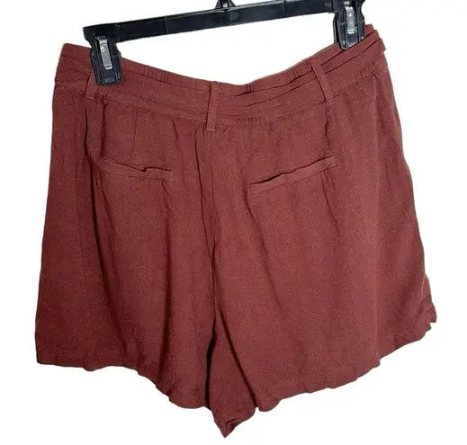 Gentle Fawn Alpha linen blend belted mini shorts in mahogany 3.5” inseam size M