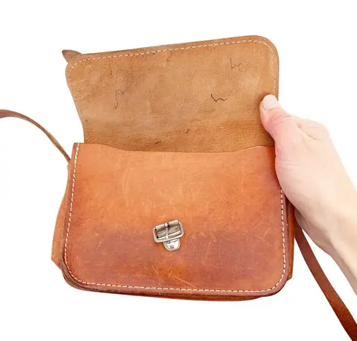 Vintage Grecian Tan Leather Crossbody Made in Greece