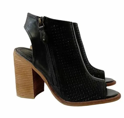 Kelsi Dagger KDB  Bootie Mason Black Leather Perforated Block-Heel Sandal Size 7