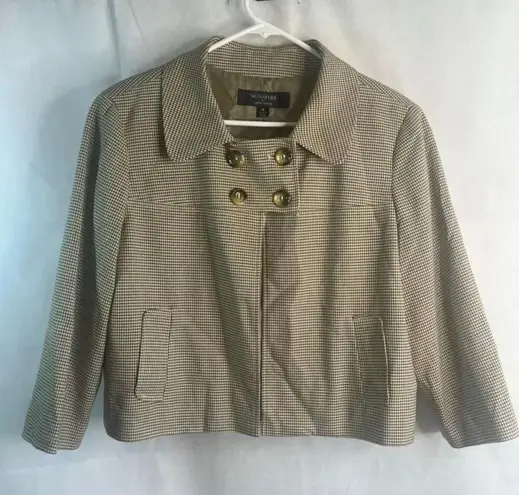 Signature by Larry Levine Cropped Brown Houndstooth Blazer Jacket Size 14