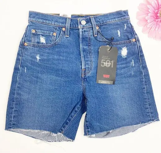 Levi's Premium 501 Mid Thigh Distressed Denim Jean Shorts: Charleston Picks Wash