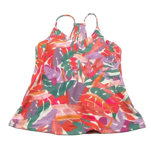 Raisin's Womens Tropical Print Strappy Tankini Swim Top Pink Green Size L