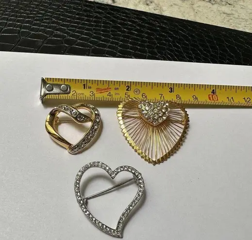 Monet Lot Of 3 Pretty Rhinestone Heart Shaped Brooch Pins 1 