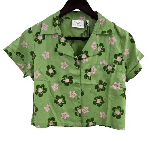 Daisy Street Green Crop Floral Button Front New Small