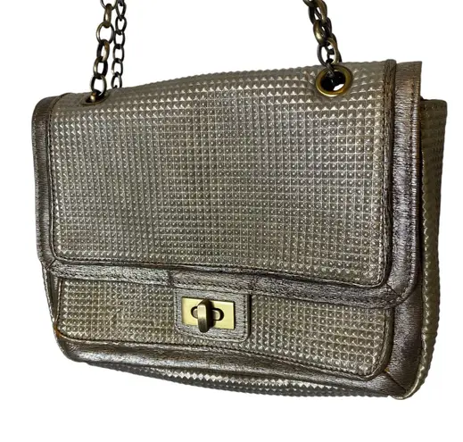 Sondra Roberts Leather Metallic Convertible Crossbody Bag Gold Purse