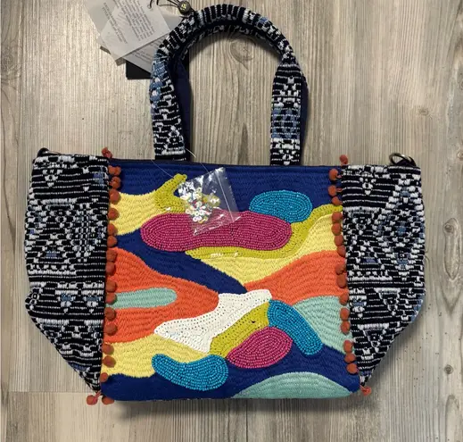 America & Beyond Beaded Multicolor Tote Bag NWT (Missing Strap) Blue