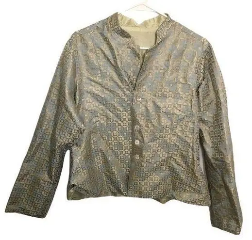 Kai Mira Reversible Silk Mandarin Jacket Green Blue Size M