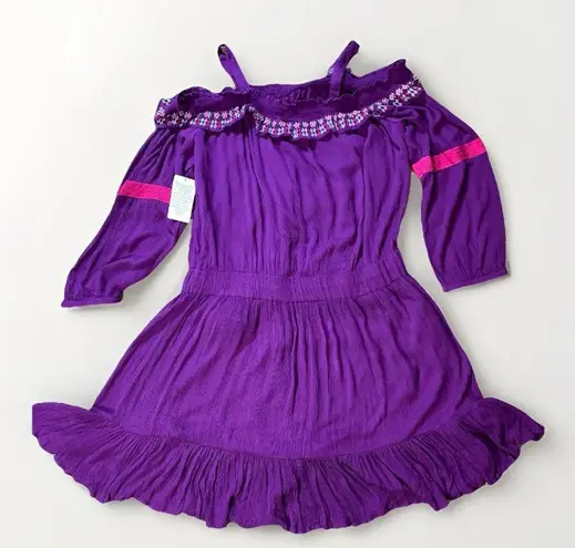 Roaman’s Roaman's Dress Size 20W Purple Crinkle Embroidered Ruffle Boatneck Long Sleeve
